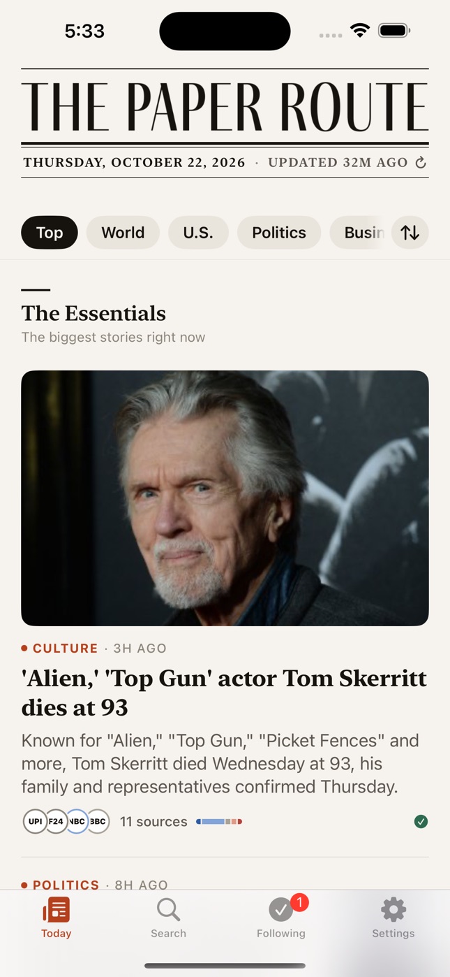 The Today front page, led by The Essentials