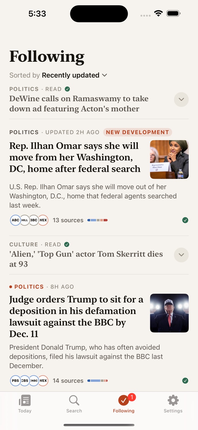 Followed stories with new developments