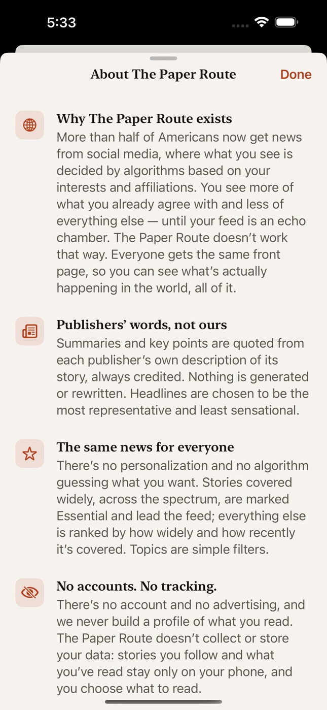 About The Paper Route: no algorithm, no tracking
